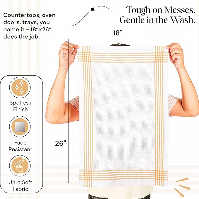 Mustard Yellow and White Waffle Kitchen Towels 12 Pack, 100% Cotton, 16x26 Inch, Super Absorbent, Quick Dry Dish Towels, Reusable & Soft Dishcloths for Kitchen Cleaning