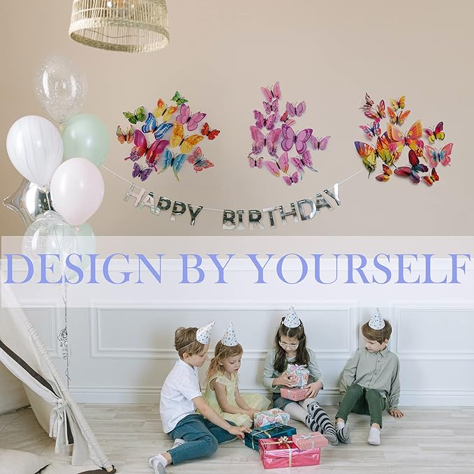 Butterfly Wall Décor 72 PCS, 3D Butterflies Stickers for Party Decorations with Magnets(Colorful, 72)