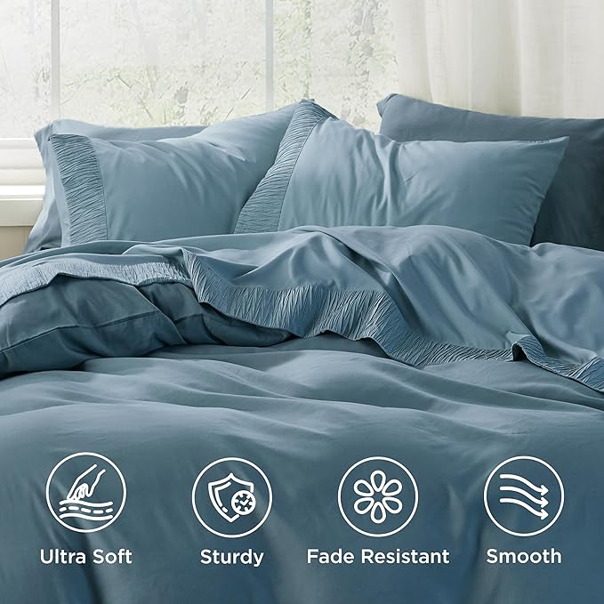 Bedsure Full Size Bed Sheets - 4 Pieces Soft Full Sheet Set - Breathable & Cooling - Hotel Luxury - Easy Care Polyester Microfiber Bedding for Women, Men, Mineral Blue