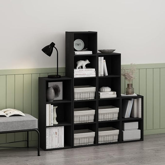 Furinno PASIR Book Shelf, 5-Tier Modern Bookshelf, Open Shelves Bookcase 9 x 12 x 52, for Living Room, Bedroom, Home Office, Blackwood