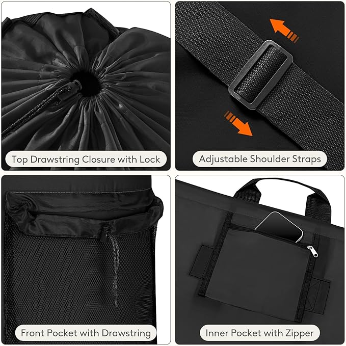 Lifewit 120L Laundry Bag, Extra Large Laundry Backpack with Shoulder Straps and Mesh Pocket for Laundromat, Heavy Duty Laundry Bag Backpack for Dirty Clothes for College Dorm/Travel/Apartment, Black