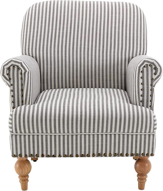 chairus Linen Accent Chair for Living Room Upholstered Mid Century Modern Single Sofa Chair with Solid Wood Legs Comfy Reading Chair Armchair for Bedroom/Office Room/Recption/Lounge, Black Stripe