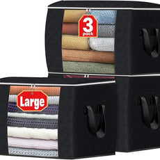 Fab totes 24 Gallons Clothes Storage, Foldable Thick Fabric Blanket Storage Bags, Containers for Organizing Bedroom, Closet, Clothing, Comforter, Organization with Handle (3 Pack,Black)