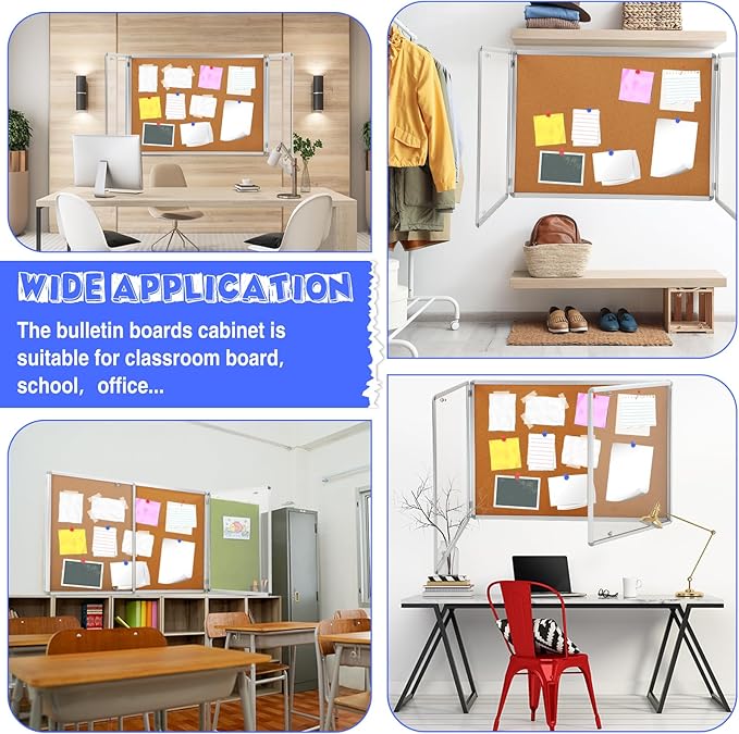 2 Pack Enclosed Bulletin Board 48"x36" Weather Resistant Lockable Enclosed Notice Cork Case Display Board Wall Mounted 2 Locking Door Aluminum Frame for Office School Commercial, 12xA4(Brown)