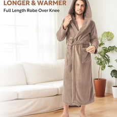 DAVID ARCHY Men's Hooded Robe Soft Coral Fleece Microfiber Bathrobe