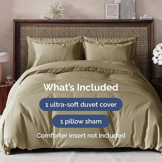 CGK Unlimited Duvet Cover Twin/Twin XL Size Set - Extra Soft Duvet Cover 68 x 90 with 1 Pillow Sham - Hotel Quality, Fade Free w/Zipper Closures & Ties - Bedding and Bed Linens Set (Khaki)