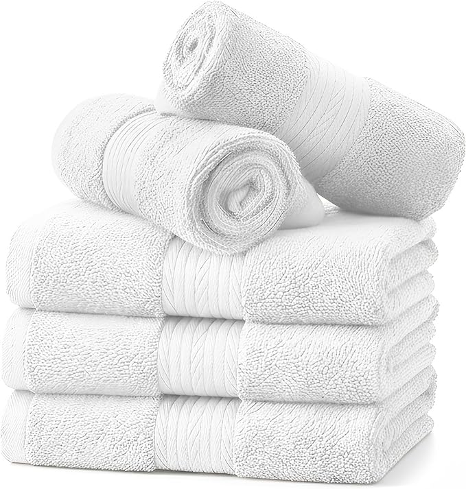Ample Decor Washcloths Pack of 5 12 X 12 Inch, 600 GSM 100% Cotton Soft Absorbent, Premium Quality Durable Ideal for Bathroom, Pool, Hotel, Spa - White