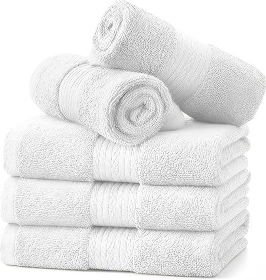 Ample Decor Washcloths Pack of 5 12 X 12 Inch, 600 GSM 100% Cotton Soft Absorbent, Premium Quality Durable Ideal for Bathroom, Pool, Hotel, Spa - White