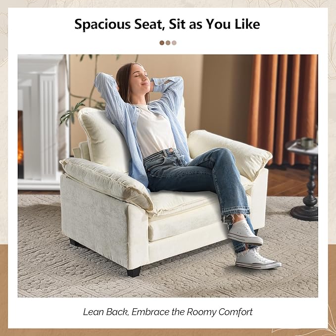 VINGLI Cloud White/Cream Single Chair with Armrest