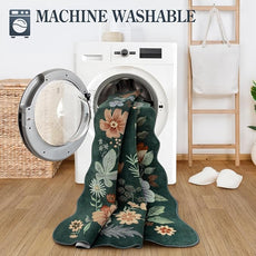 Lahome Floral Kitchen Runner, 2x5 Rug Runners for Hallways Non Slip Ultra-Thin Soft Non Slip Washable Runner Low-Pile Stain Resistant Boho Carpet for Bathroom Bedroom(2x5ft,Dark Green)