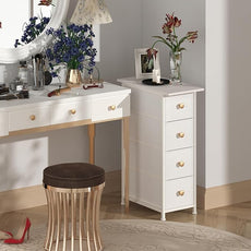 GiftGo Narrow Dresser Cabinet Vertical Slim Dresser Chest of Drawers Skinny Storage Tower for Small Spaces Gaps Closet Bedroom Bathroom Small Fabric Drawer Unit (White, 4 Drawers)