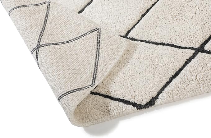 Organic Cotton Bathroom Rug, Luxury Non Slip Ultra Soft & Water Absorbent Bath Mat| Diamonds Design Premium Bath Rug | Perfect for Tub & Shower, Toilet Floors, Door Mat (36"x24", Ivory & Black)