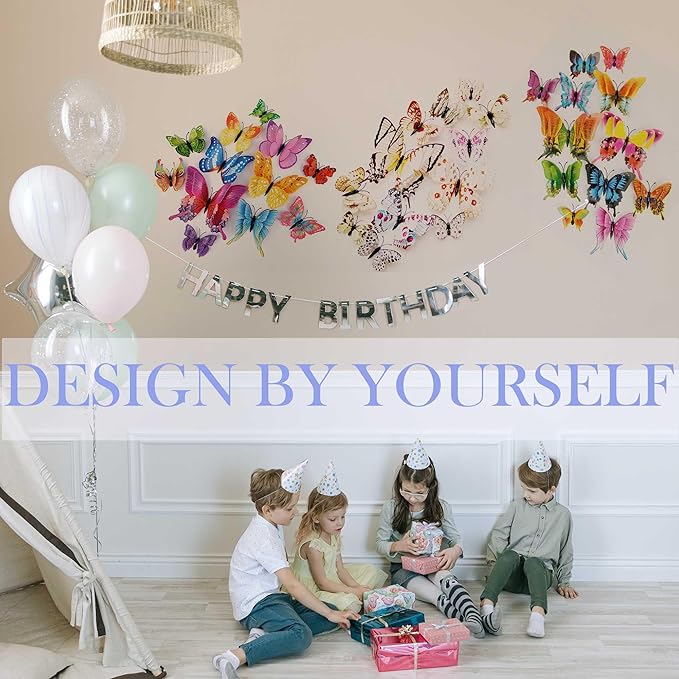 Butterfly Wall Decor 72 PCS, 3D Butterflies Stickers for Party Decorations with Magnets (White, 72)