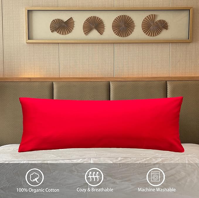 iMaylex Soft 100% Egyptian Cotton Zipper Pillow Case, Cozy and Lightweight Pillowcase, Easy Care, Red, Body, 20" x 54"