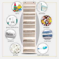 HOMELUX THEORY UPGRADED Over The Door Organizer Hanging - 100D EXTRA THICK & 50lbs HUGE CAPACITY 6 Large Front & 12 Side Pockets, Over The Door Shoe Organizer, Hanging Closet Organizer (Ivory, 1pc)