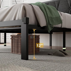 iPormis Queen Metal Bed Frame, Linen Button Tufted Headboard Platform Bed, Heavy Duty Slats Support, 12