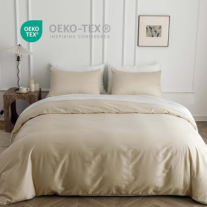 HeimenAogo 600TC Egyptian Cotton Duvet Cover Full Size Sateen Weave, Silky Soft and Breathable Bedding Set with Zipper Closure, Long Staple Cotton Bed Linen Linen Grey 3Pcs (80"×90")