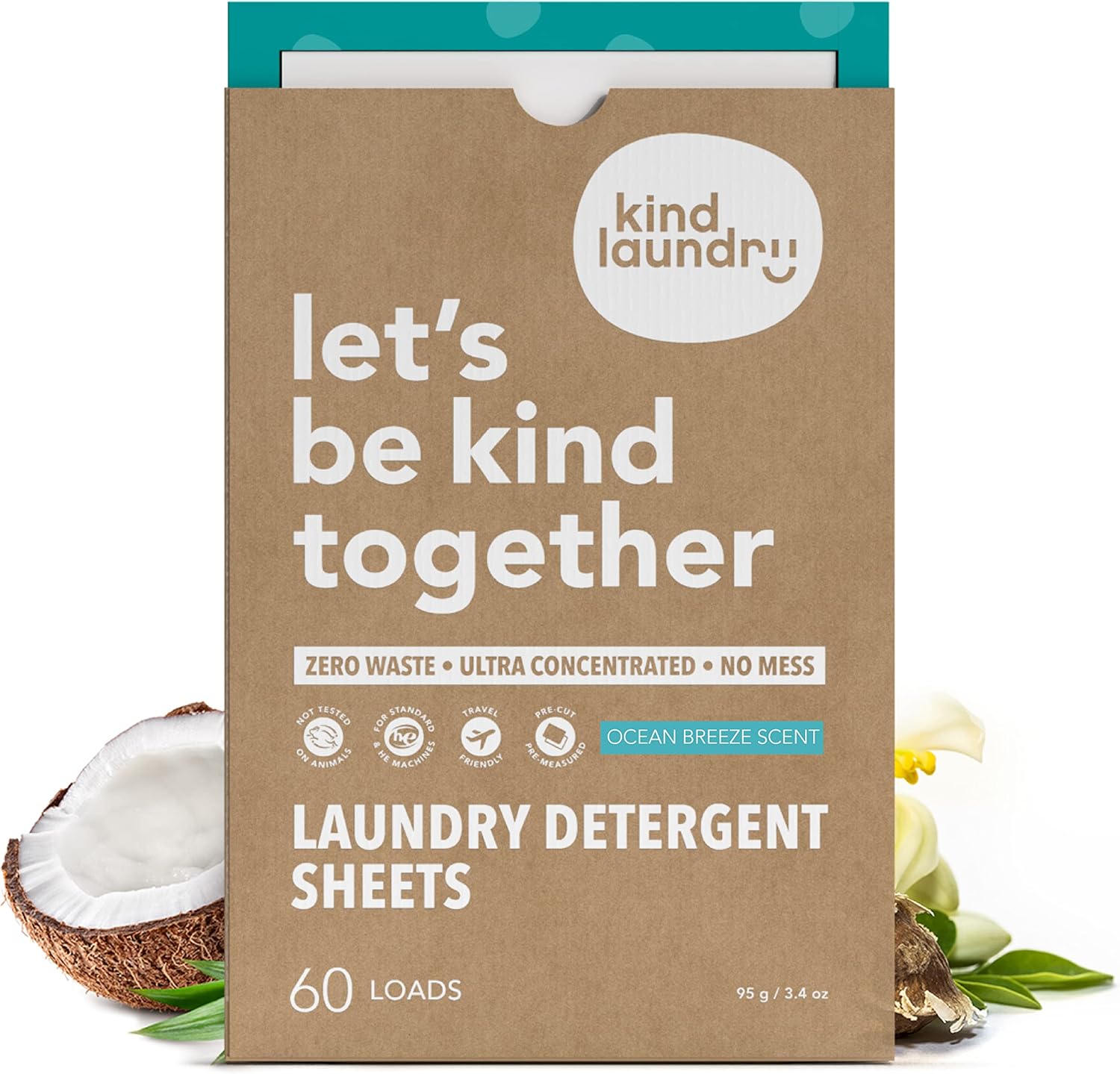 Kind Laundry Detergent Sheets – 32 Loads Ocean Breeze, EWG Verified, No Residue After Wash, Eco Plastic-Free Liquidless Laundry Soap, Non-Toxic Formula, for Sensitive Skin, Travel & Dorm Friendly