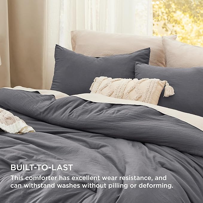 Bedsure Super King Size Comforter Set, Dark Grey Soft Prewashed Bedding for All Seasons, 3 Pieces GentleSoft™ Bed Set, 1 Lightweight Comforter (120"x120") and 2 Pillowcases (20"x36")