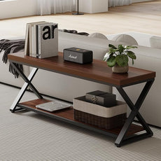 IBF Wood Entryway Bench Indoor, Industrial Wooden Metal Entry Shoe Storage Bench in Bedroom, Farmhouse Hallway Shoe Rack Bench Seating for Foyer Living Dining Room End of Bed, Walnut, 47 Inch