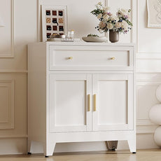 Metal Buffet Cabinet,White Coffee Bar Cabinet,Small Buffet Sideboard Cabinet,Coffee Cabinets with Storage,Short Kitchen Pantry Cabinets for Dining Room,Living Room