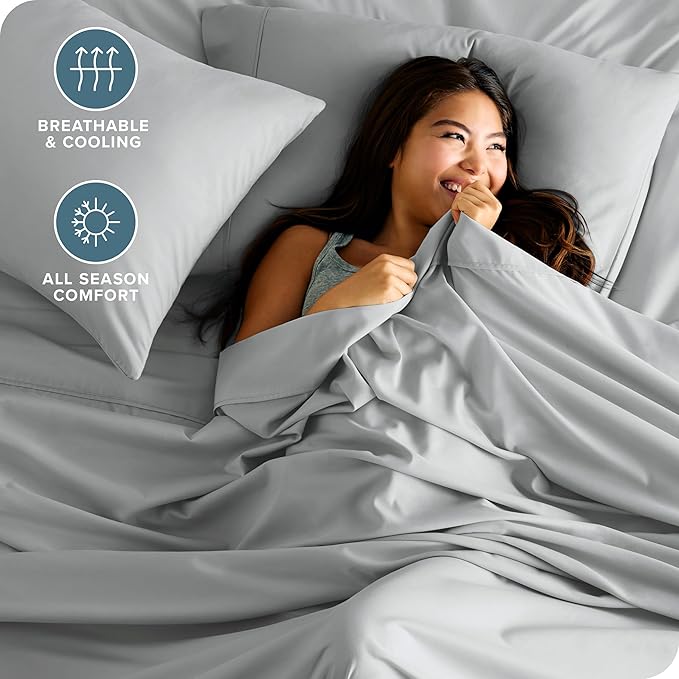 Bare Home Twin Sheet Set - 1800 Ultra-Soft Microfiber Twin Bed Sheets - Double Brushed - Deep Pockets - Easy Fit - 3 Piece Set - Bed Sheets (Twin, French Grey) BareHome