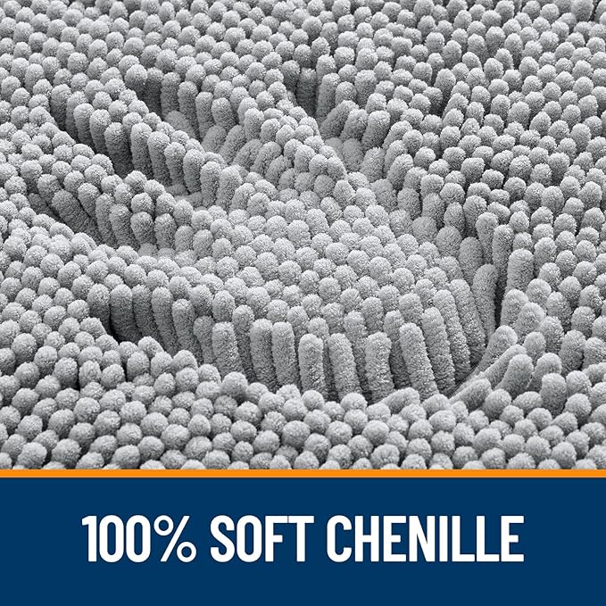 OLANLY Bathroom Rugs 59x35, Extra Soft Absorbent Chenille Bath Rugs, Rubber Backing Quick Dry, Machine Washable Bath Mats for Bathroom Floor, Tub and Shower, Home Decor Accessories, Light Grey