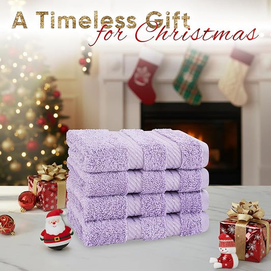 American Soft Linen Luxury Washcloths for Bathroom, 600 GSM 100% Cotton 4 Piece Turkish Wash Cloth Set, 13x13 in Soft Rags for Body and Face, Lilac Washcloths