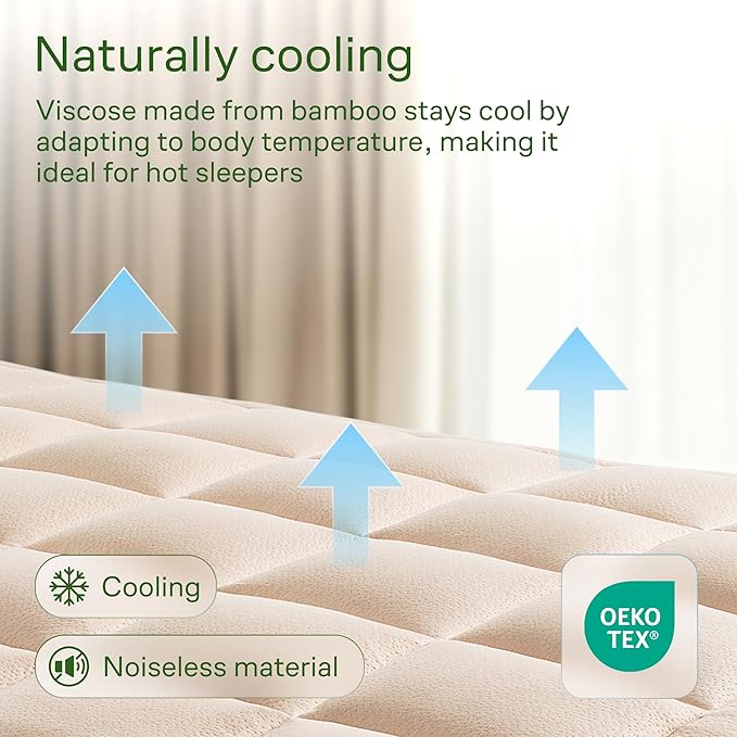 Ultra Soft California King Size Mattress Topper - Viscose Made from Bamboo Pillow Top Mattress Pad for Back Pain Relief - Naturally Cooling for Hot Sleepers, Beige