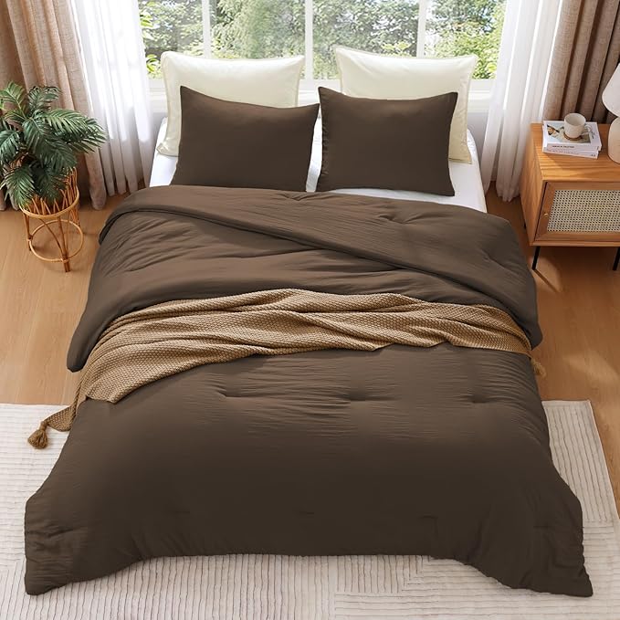 WRENSONGE King Size Comforter Set- 7 Pieces Soft Chocolate Brown Bed in a Bag King with Fitted Sheet, Flat Sheet, 2 Pillow Shams, and 2 Pillowcases-Warm King Bedding Set for All Season