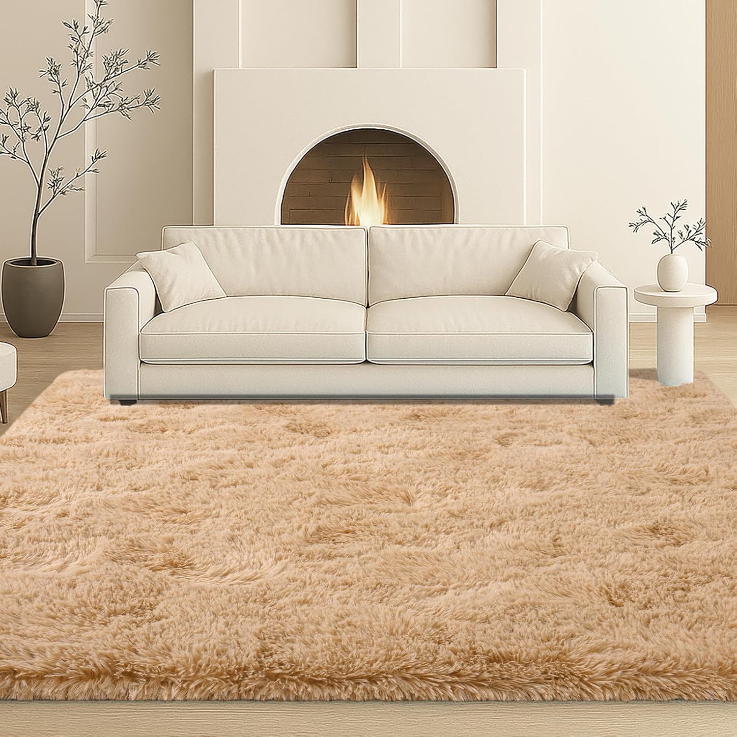 8x10 Area Rugs Living Room, Beige Large Plush Fluffy Bedroom Carpet, Non-Slip Upgraded Indoor Thick Soft Rug, Modern Plush Carpet Suitable for Kids Home Decor Aesthetics Dorm. Dormly