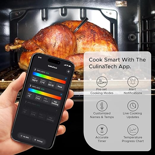 750ft Wireless Meat Thermometer Long Range for Smoker, BBQ & Rotisserie, Smart Bluetooth Thermometer Dual Sensor Waterproof Probe with LCD Base Station Display & App Control
