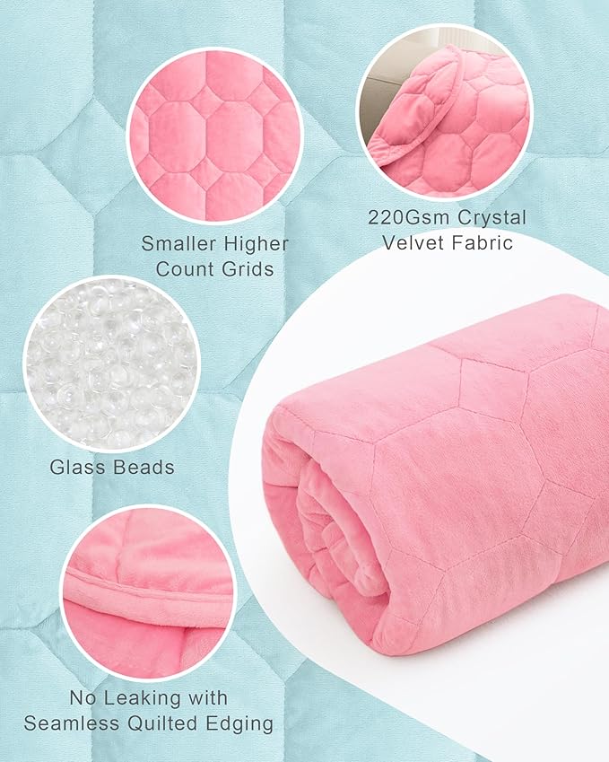 Cottonblue Weighted Blanket 7lbs for Adults, Luxury Crystal Velvet Weighted Lap Blanket for Relaxation, Lounging, Sleeping & Travel -Household Machine Washable, Pink, 29" x 24"