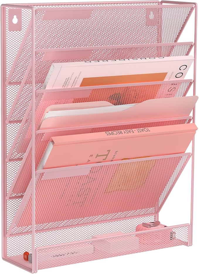 Kuntine.B Wall File Organizer (Pink, 6 Tier)