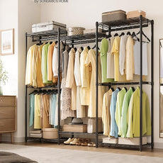 SONGMICS Heavy-Duty Clothes Rack, Garment Rack, Portable Closet, 68.7-Inch Wide Clothing Rack with Adjustable Mesh Shelves and Hanging Rails, Ink Black ULGR433B01