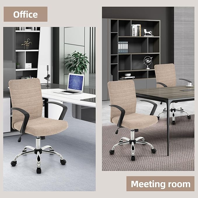 422 High Back Ribbed Office Chair Ergonomically Designed with Armrest Executive Swivel Computer Chairs with Wheels for Conference Study Leisure(Khaki)