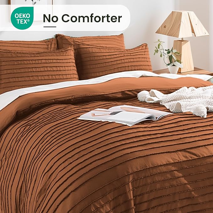 NEXHOME PRO Duvet Cover Full Size, Brunt Orange 3 Pieces Boho Tufted Duvet Cover Set, Soft and Lightweight Microfiber Comforter Cover Set for All Season (Brunt Orange Full, 80 x 90)-No Comforter