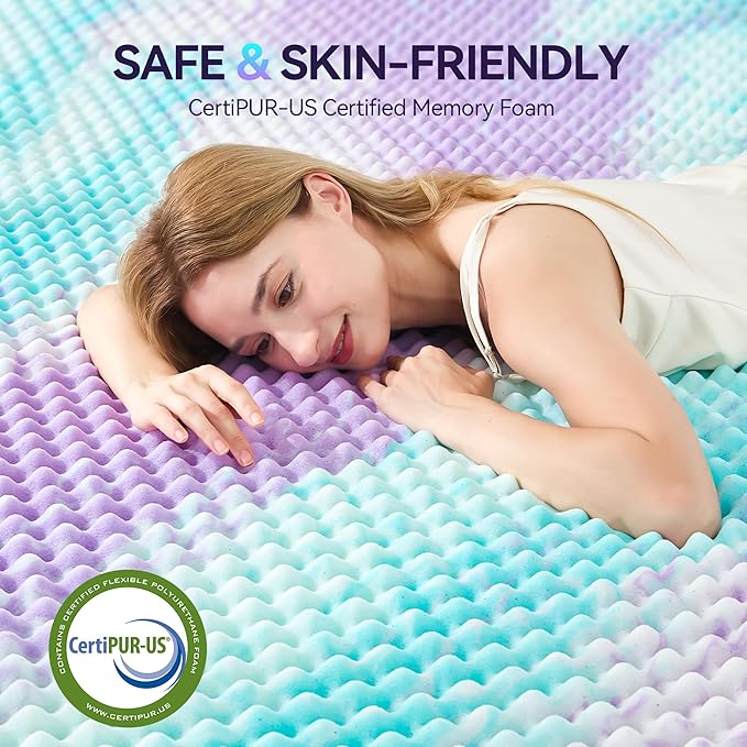 SINWEEK 3 Inch Egg Crate Memory Foam Mattress Topper Twin Size, Soft Mattress Pad for Back Pain Relief, Bed Topper, CertiPUR-US Certified, Colorful