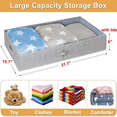 punemi Under Bed Storage Containers, 3 Pcs Large Blanket Clothes Storage Bag, Long Flat Firm Sides Underbed Organization And Storage w/ 3 Handles & Lid For Comforter Toy Closet, 31.1*15.7*6 inch Tall