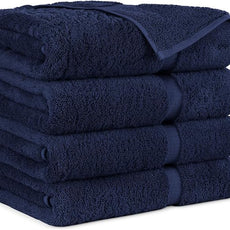 Towel Bazaar Premium Cotton Super Soft and Absorbent Turkish Towels (4-Piece Bath Towels, Navy Blue)
