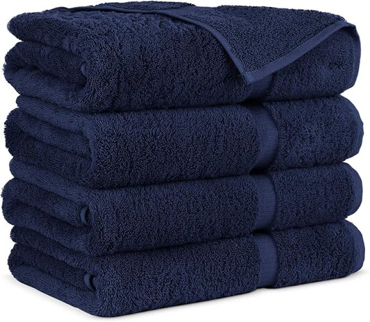 Towel Bazaar Premium Cotton Super Soft and Absorbent Turkish Towels (4-Piece Bath Towels, Navy Blue)