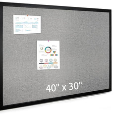 Bulletin Board 40 x 30 Inch, Cork Board for Walls, Wood Framed Bulletin Boards with Grey Canvas, Wall Mounted Corkboard for Office School Home Decorative
