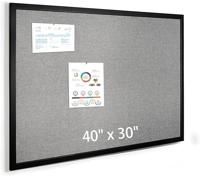 Bulletin Board 40 x 30 Inch, Cork Board for Walls, Wood Framed Bulletin Boards with Grey Canvas, Wall Mounted Corkboard for Office School Home Decorative
