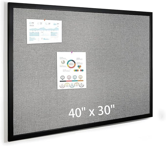 Bulletin Board 40 x 30 Inch, Cork Board for Walls, Wood Framed Bulletin Boards with Grey Canvas, Wall Mounted Corkboard for Office School Home Decorative