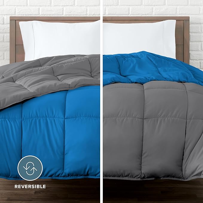 Bare Home Comforter - Twin/Twin Extra Long - Reversible Colors - Goose Down Alternative - Ultra-Soft - Premium 1800 Series - All Season Warmth - Bedding Comforter (Twin/Twin XL, Grey/Medium Blue)