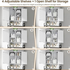 Over The Toilet Storage Cabinet, Over Toilet Organizer with 2-Door & Metal Stand, Bathroom Organizers and Storage with Adjustable Shelves for Bathroom, Restroom, Laundry, White