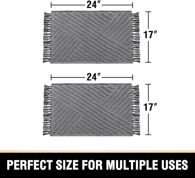 H.VERSAILTEX Waffle Bath Mat Super Absorbent Boho Bath Mat Non Slip Bath Rugs for Bathroom Floor Machine Washable Dry Fast Bathroom Rugs with Tassels (17 x 24 Plus 17 x 24 Inches, Gray)