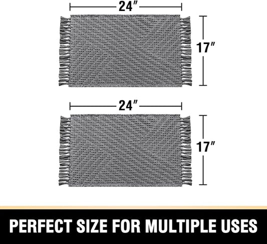 H.VERSAILTEX Waffle Bath Mat Super Absorbent Boho Bath Mat Non Slip Bath Rugs for Bathroom Floor Machine Washable Dry Fast Bathroom Rugs with Tassels (17 x 24 Plus 17 x 24 Inches, Gray)