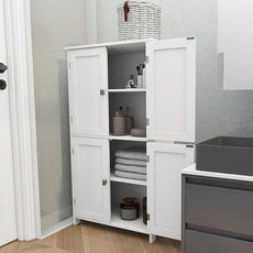 TaoHFE 2 Tier White Bathroom Storage Cabinet,Wood Bathroom Cabinets Freestanding with 4 Door Organizers Storages with Adjustable Shelves, Storage Cabinet for Living Room,Laundry Room,White