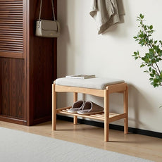 Solid Wood Shoe Bench Assembled, Shoe Rack Bench with Cushion for Entryway, Living Room, Bedroom, Hallway, 11.8